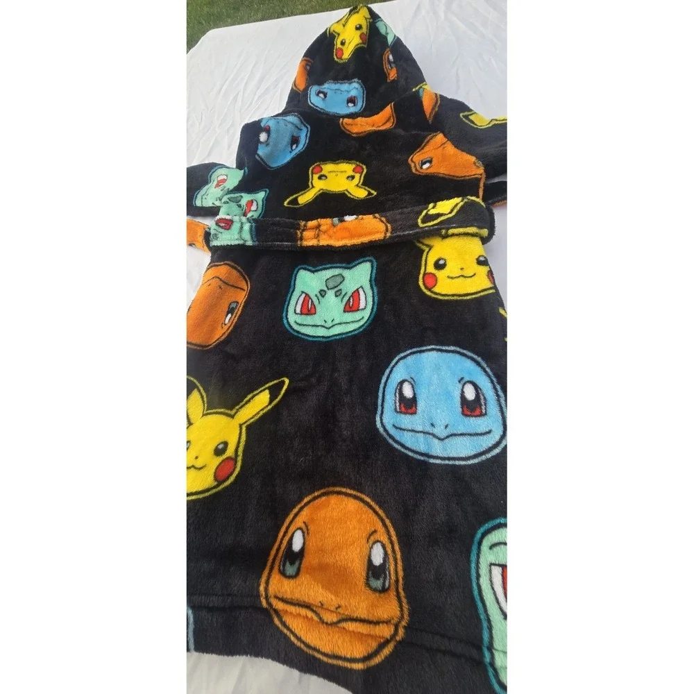 Pokemon Pikachu Character Plush Fleece Hooded Bathrobe Robe Kids Boys 6/7